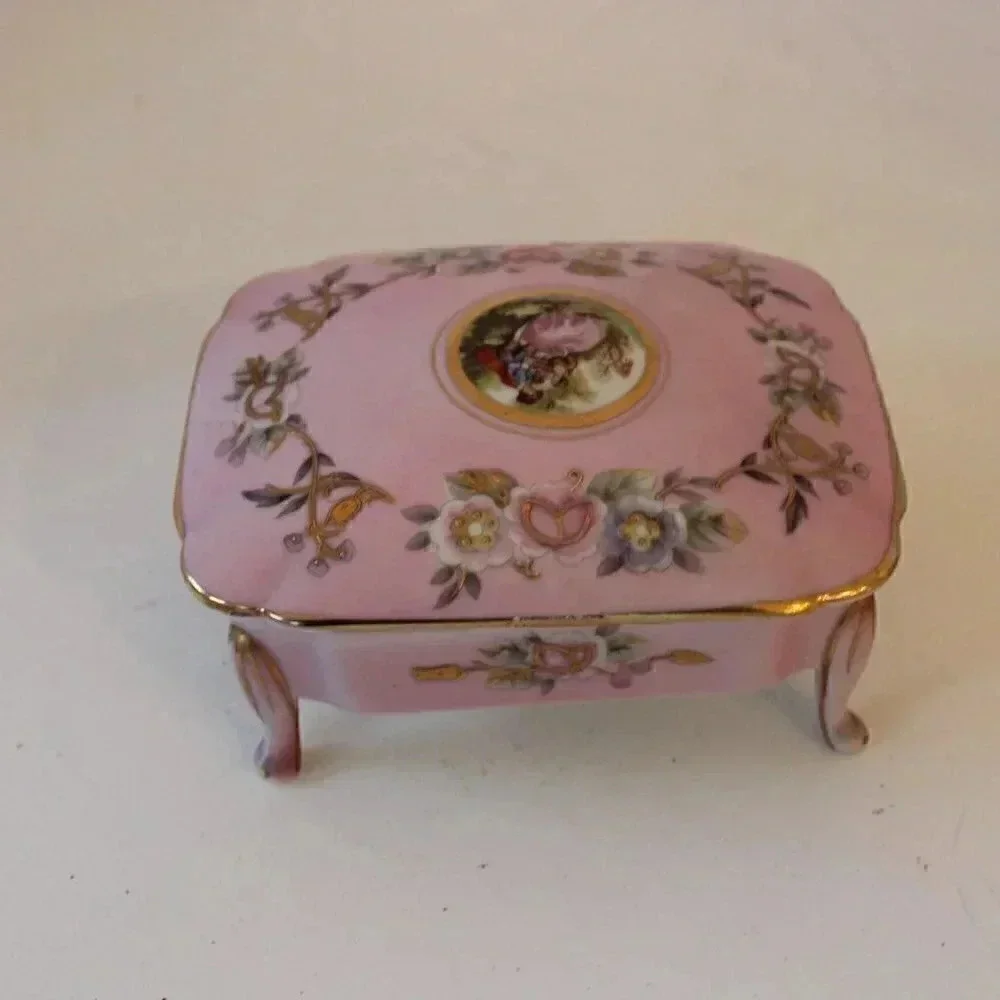 Vtg Royal Carton Original Arnartcreation Japan Pink Victorian Trinket Box